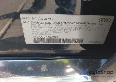 2015 Audi A8 3.0T из США, поврежденный, VIN WAUJGAFD7FN039158